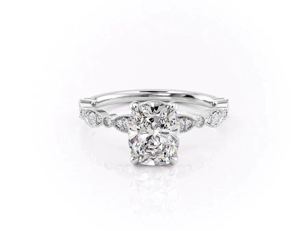 The Jasmine Set With A 2.5 Carat Elongated Cushion Lab Diamond For Sale